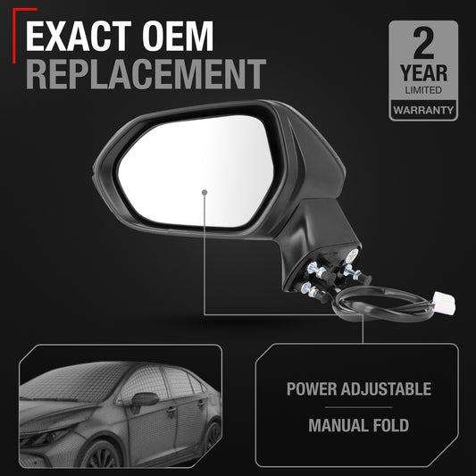 Toyota Corolla Side Mirror, Driver Side - Powered, Manual Fold, Heated, Flat Glass, Smooth Black - Driver Side Mirror