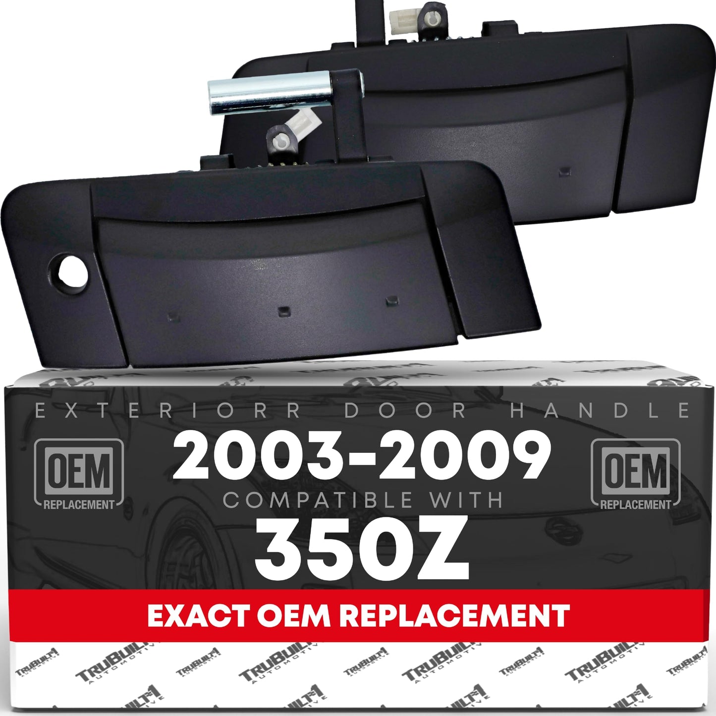 2003-2009 Nissan 350Z Exterior Front Driver and Passenger Door Handle Replacement - Primed Black - Driver + Passenger Side Handle - Black