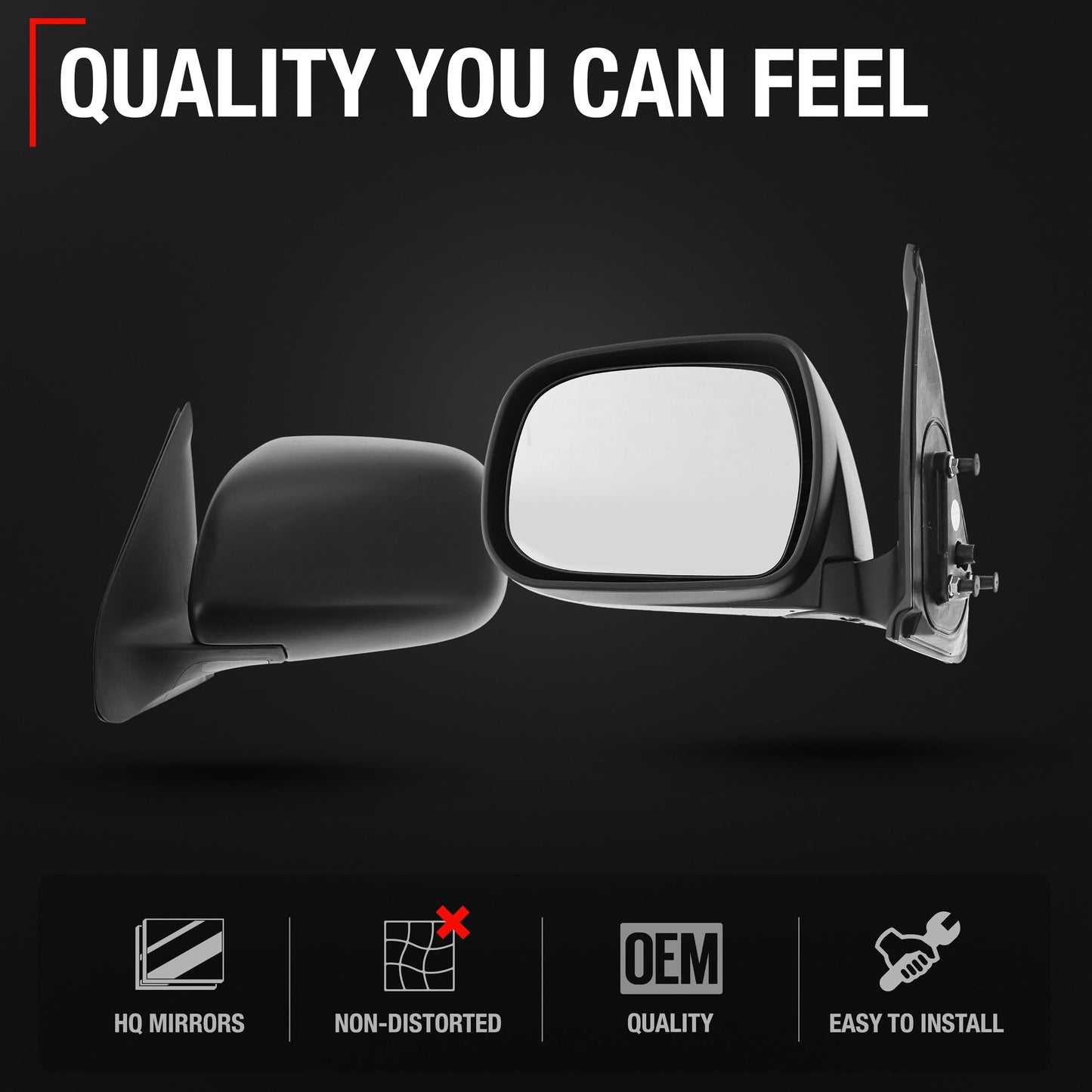 2005-2011 Toyota Tacoma Driver Side Mirror Replacement - Manual Adjustment Manual Folding Flat Glass with English Warning Textured Black - Driver Side Mirror