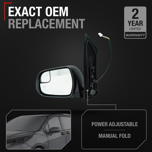 2015-2020 Toyota Sienna Driver Side Mirror Manual Heated Manual Fold Blind Spot Paintable Textured - Driver Side Mirror