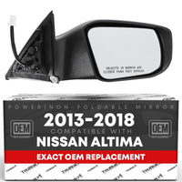 2013-2018 Nissan Altima Sedan Passenger Side Mirror Replacement - Powered Adjustable Non-Foldable Convex Glass Black Cover - Passenger Side Mirror