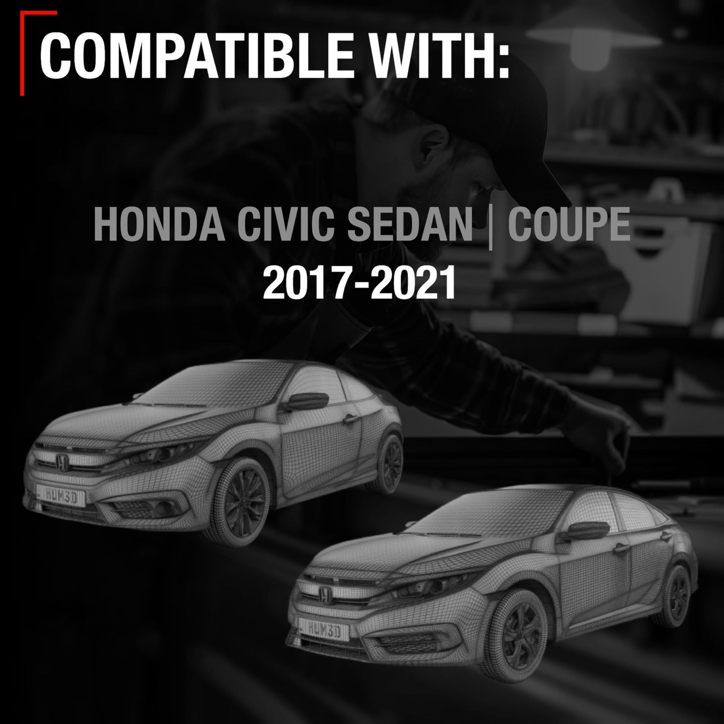 Honda Civic Mirror for Sedan & Coupe, Driver Side - Power Adjust, Flat Glass, Smooth Black Finish - Driver Side Mirror