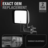 2007-2013 Jeep Wrangler Driver Side Mirror Replacement - Manual Folding Flat Glass Textured Black Cover - Driver Side Mirror
