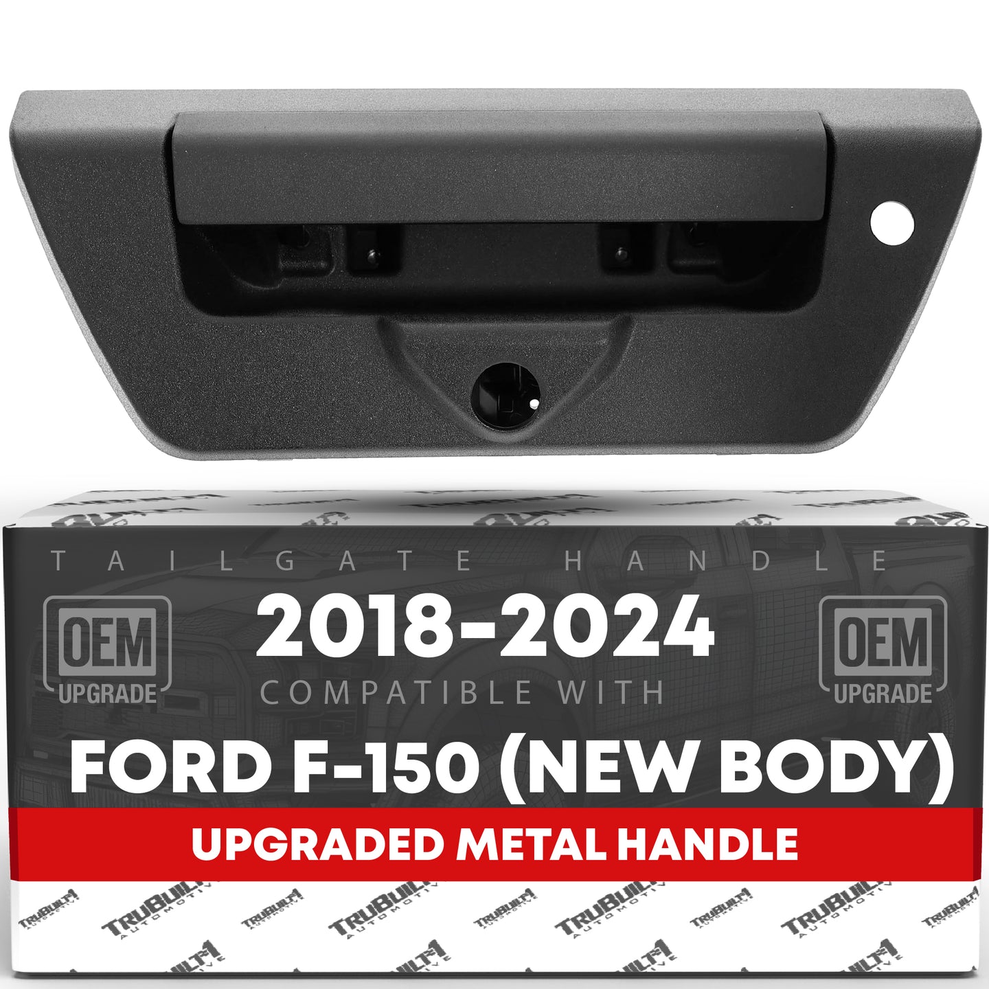Tailgate Handle Latch Replacement, Upgraded Metal - Compatible with 2018 (New Body) - 2024 Ford F-150 - Exterior Tailgate Assembly, Textured Black w/ Keyhole, Camera Hole - OEM JL3Z-9943400-EB - Texture Tailgate Handle
