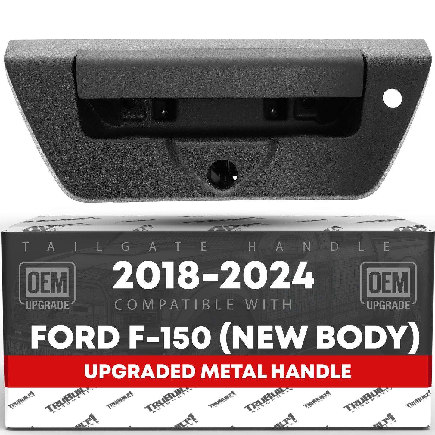 Tailgate Handle Latch Replacement, Upgraded Metal - Compatible with 2018 (New Body) - 2024 Ford F-150 - Exterior Tailgate Assembly, Textured Black w/ Keyhole, Camera Hole - OEM JL3Z-9943400-EB - Texture Tailgate Handle