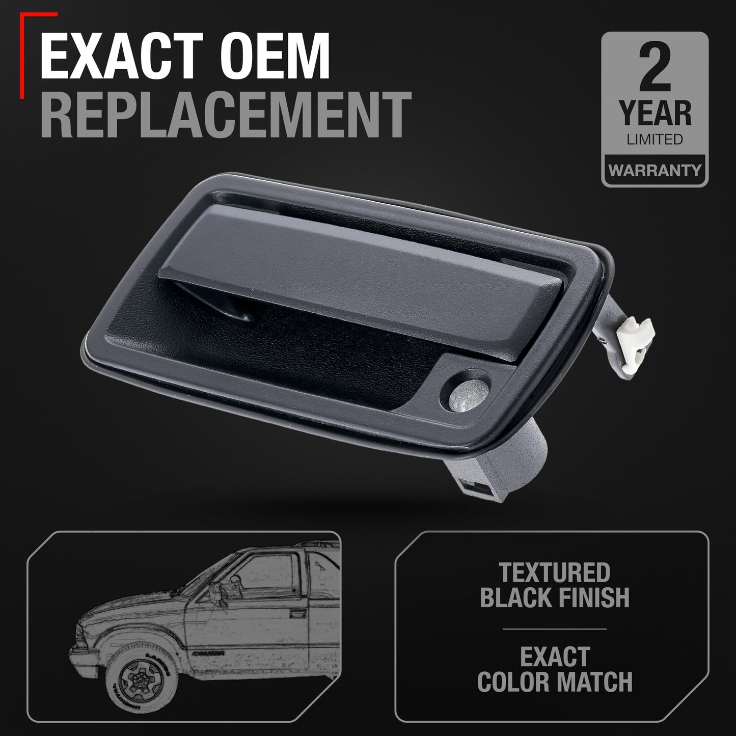 Chevrolet Blazer S10 GMC Jimmy Sonoma Envoy Exterior Front Driver Door Handle - Textured Black, Metal - Front Driver Door Handle