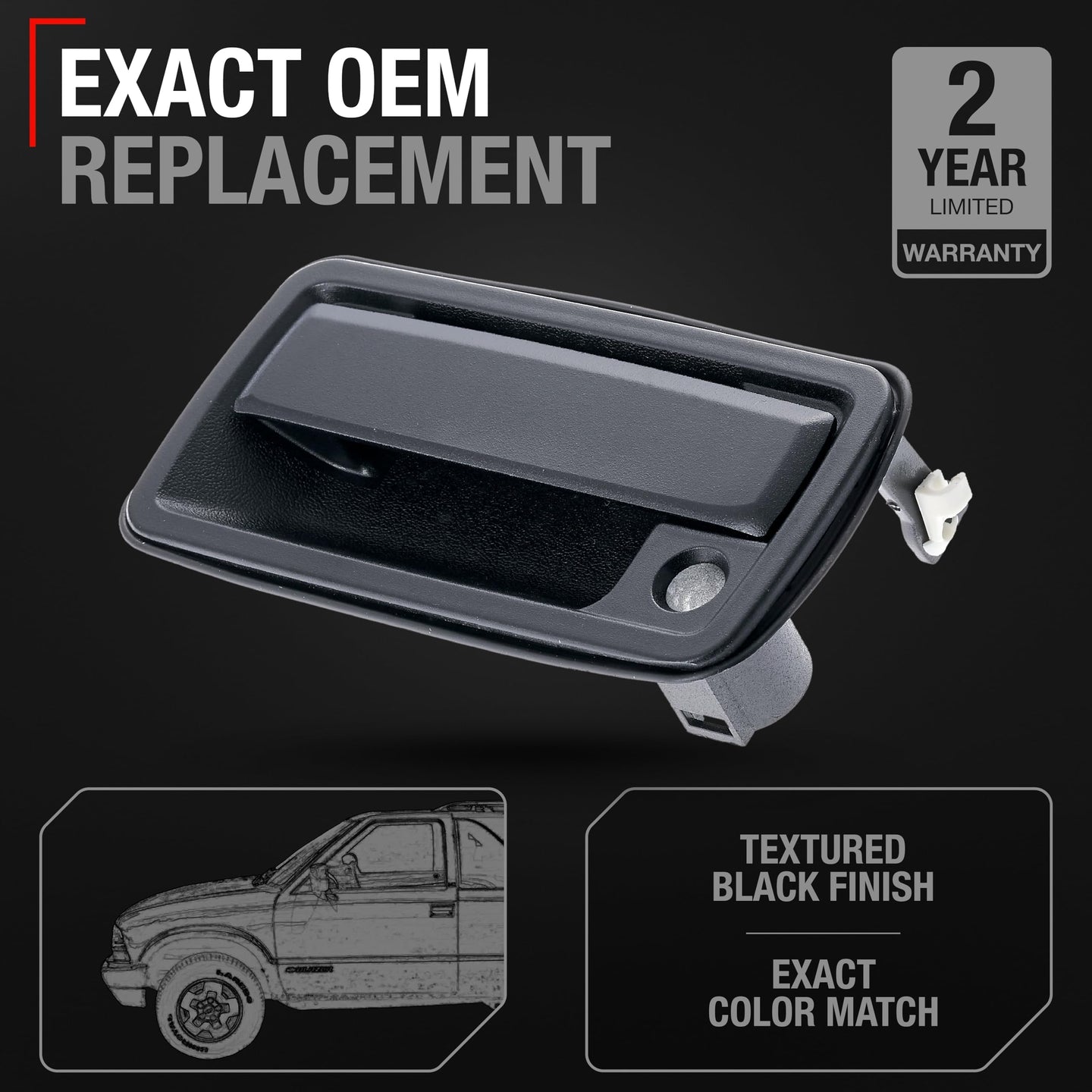 1998-2004 Chevrolet Blazer S10 GMC Jimmy Sonoma Envoy Isuzu Hombre Oldsmobile Bravada Exterior Front Driver Door Handle - Textured Black Metal - Front Driver Door Handle