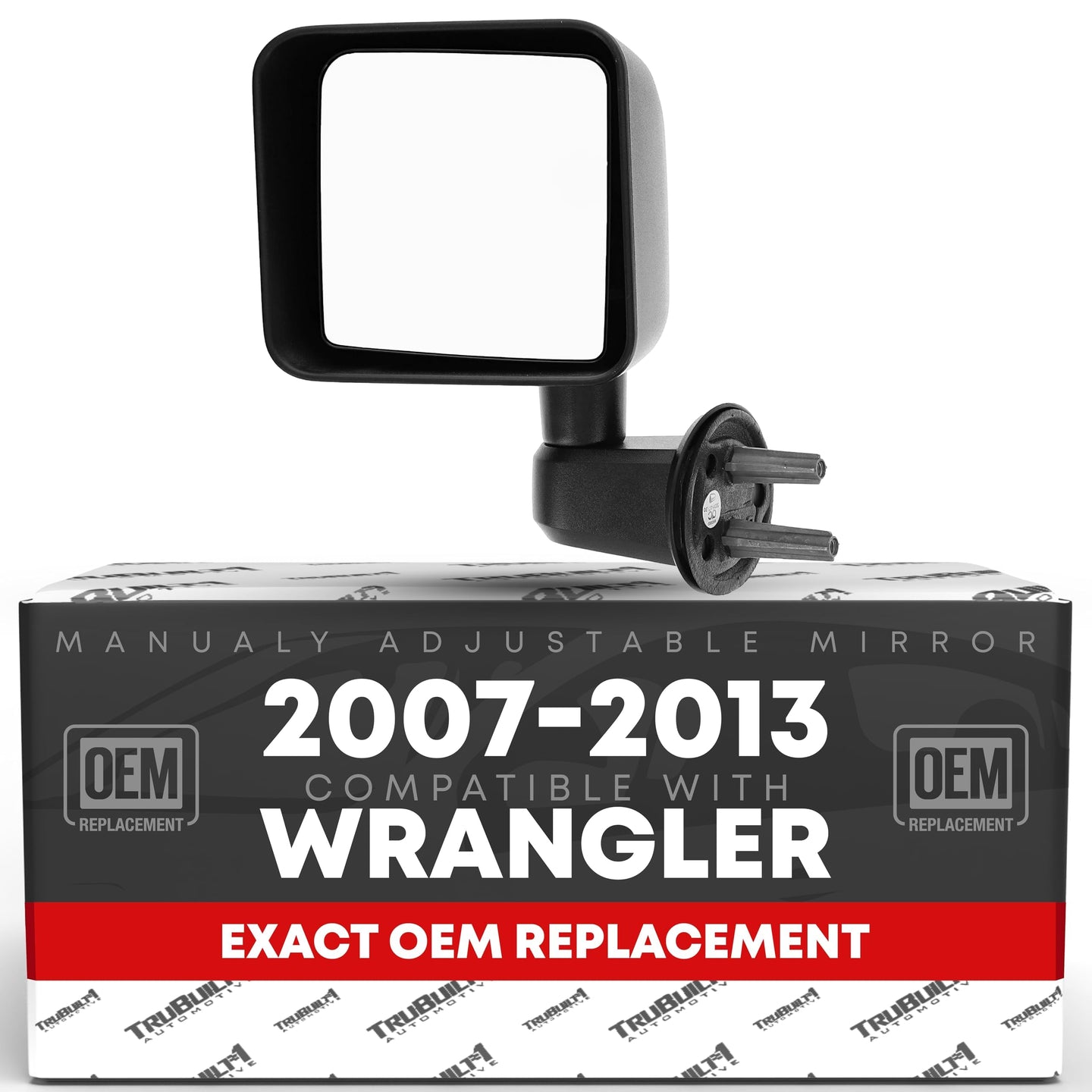 2007-2013 Jeep Wrangler Driver Side Mirror Replacement - Manual Folding Flat Glass Textured Black Cover - Driver Side Mirror