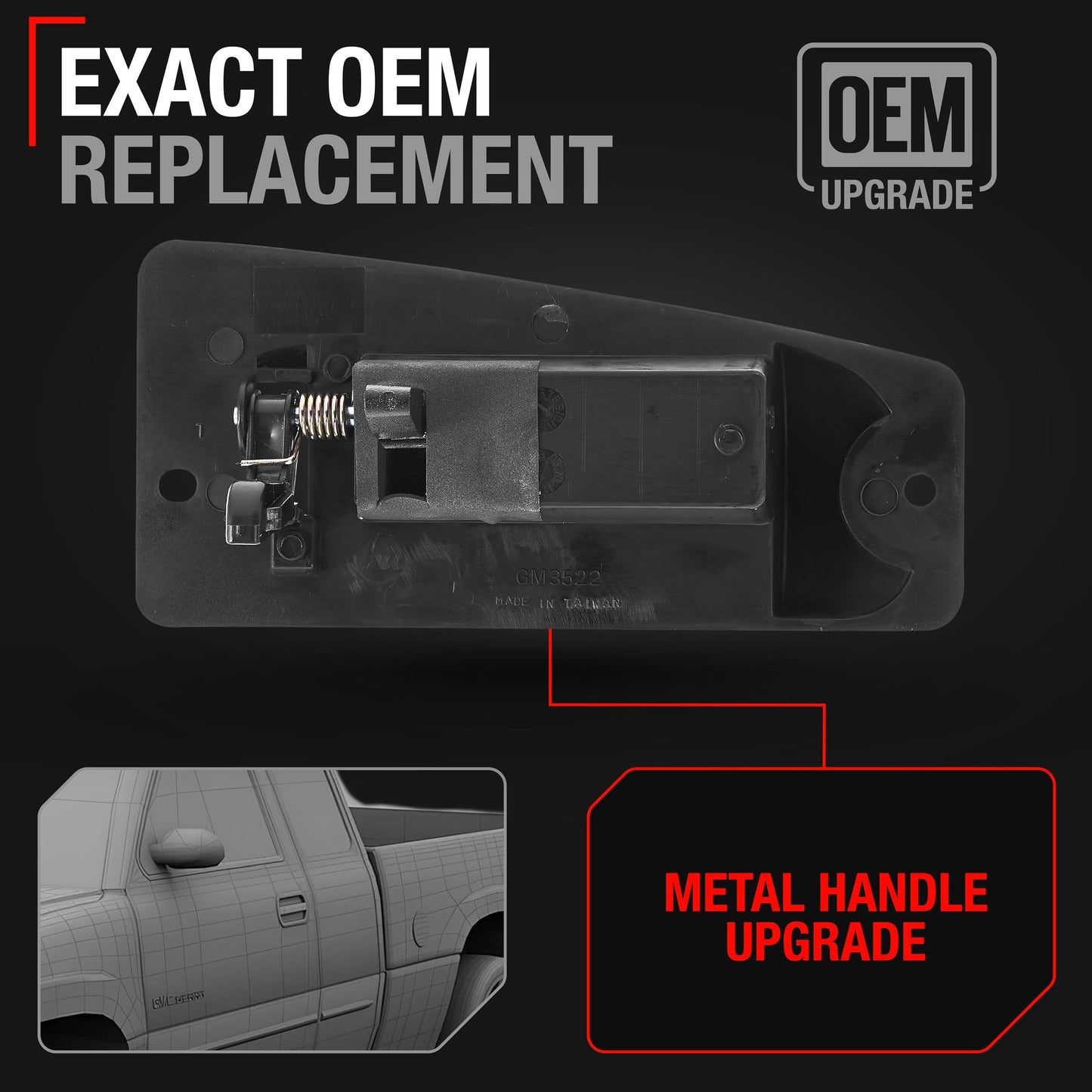 1999-2007 Chevrolet Silverado 1500 2500 GMC Sierra 1500 2500 3500 Extended Cab Rear Driver Door Handle - Upgraded Metal - Left Side Ext Cab Handle (Metal)