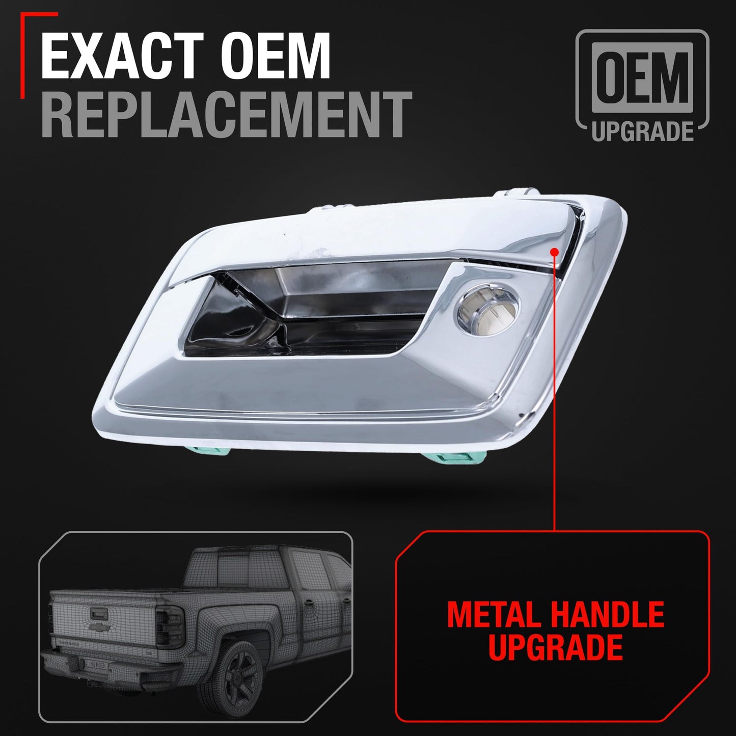 2016-2019 Chevrolet Silverado GMC Sierra Tailgate Handle Assembly - Upgraded Metal Liftgate Latch Handle Chrome with Keyhole - ChromeTailgate Door Hadle