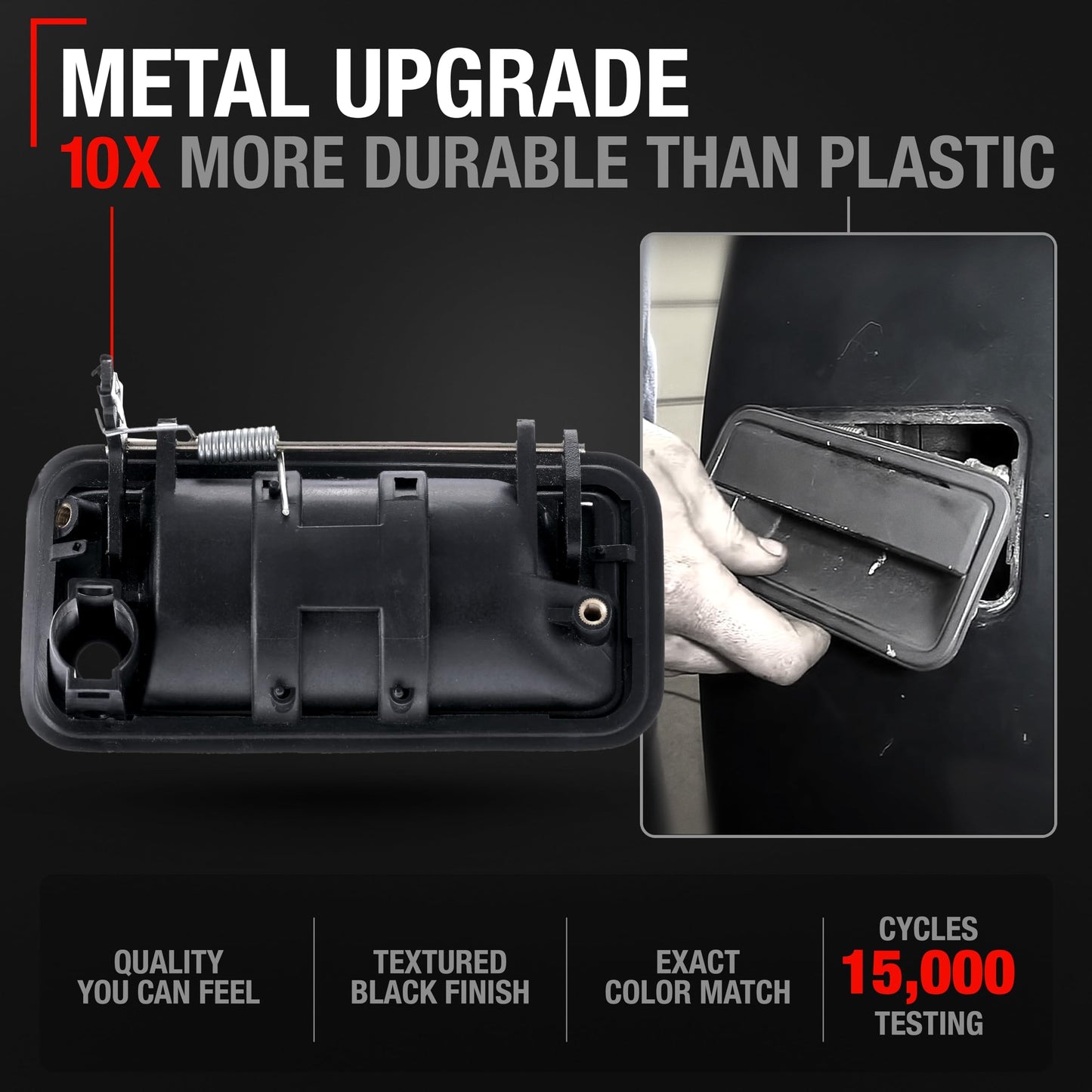 1994-2002 Chevrolet GMC C/K 1500 2500 3500 Blazer Tahoe Yukon Suburban Exterior Front Driver Door Handle Upgraded Metal - Textured Black - All-Metal Left Handle