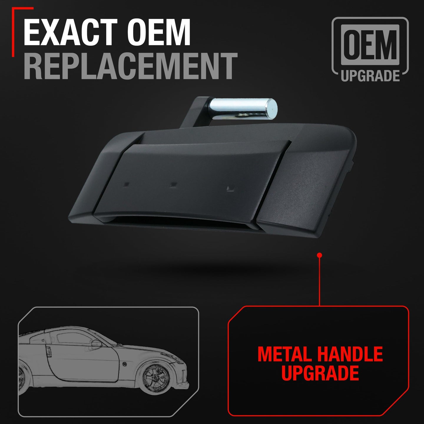 2003-2009 Nissan 350Z Exterior Front Passenger Door Handle Replacement - Primed Matte Black No Keyhole - Passenger Side Handle - Black