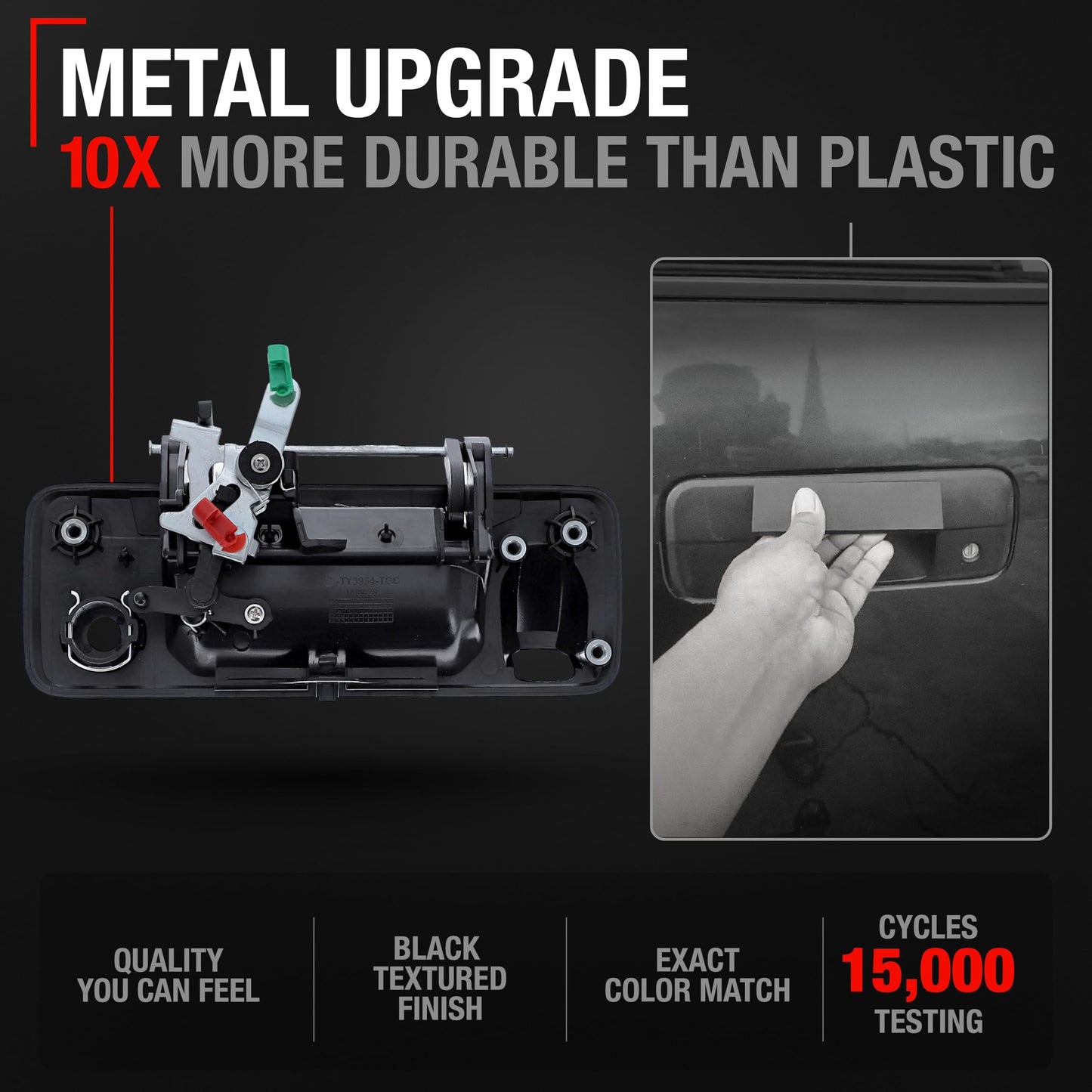 2014-2022 Toyota Tacoma Tundra Tailgate Handle Assembly Upgraded Metal Textured Black with Camera Hole LED Hole - Texture Tailgate Handle