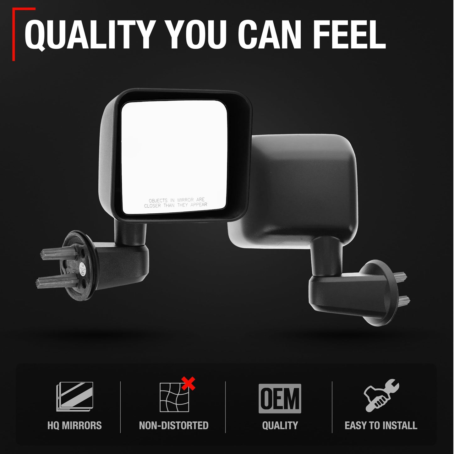 2007-2013 Jeep Wrangler Passenger Side Mirror - Manual Folding Convex Glass with English Warning Textured Black Cover - Passenger Side Mirror