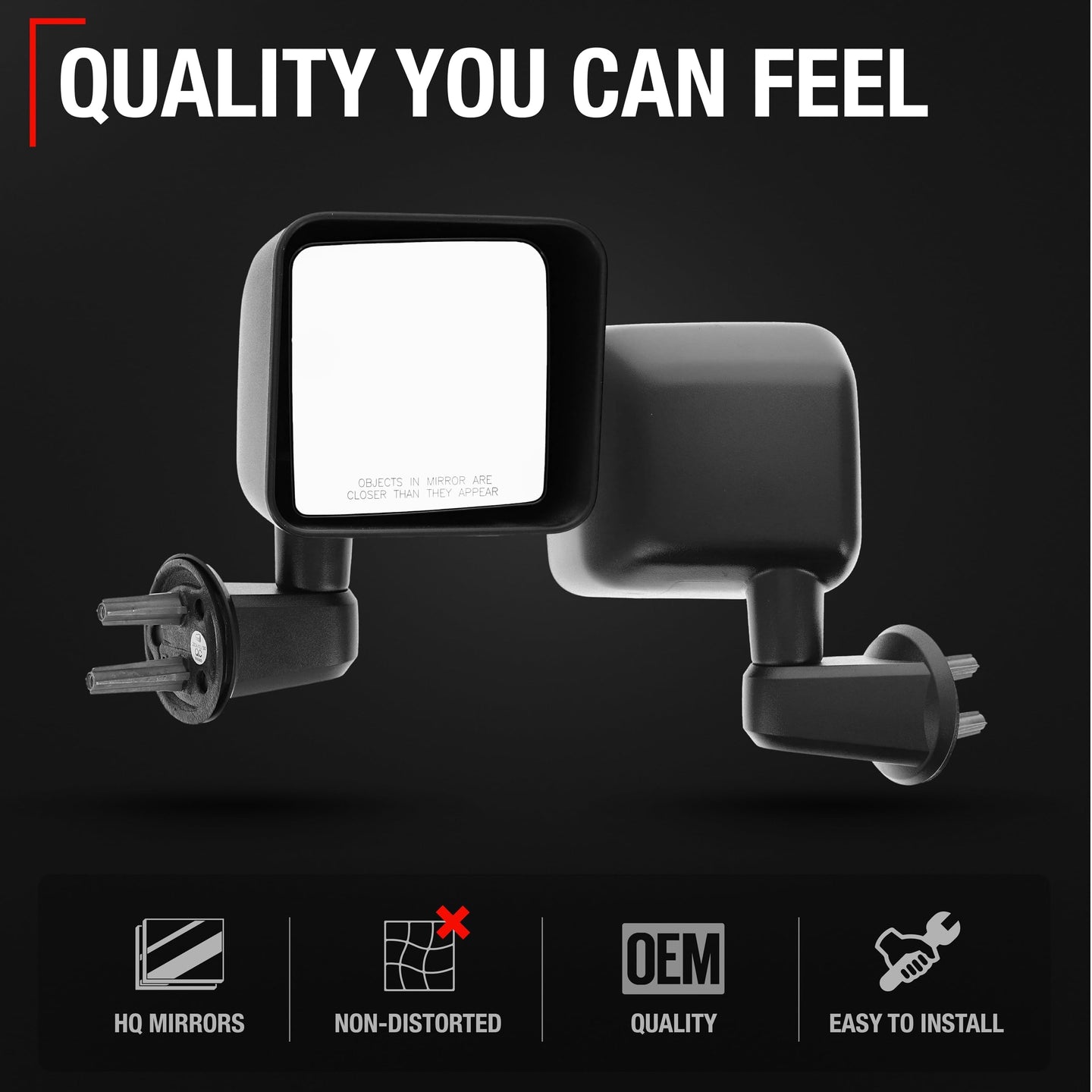 2007-2013 Jeep Wrangler Passenger Side Mirror - Manual Folding Convex Glass with English Warning Textured Black Cover - Passenger Side Mirror