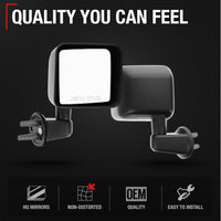 2007-2013 Jeep Wrangler Passenger Side Mirror - Manual Folding Convex Glass with English Warning Textured Black Cover - Passenger Side Mirror