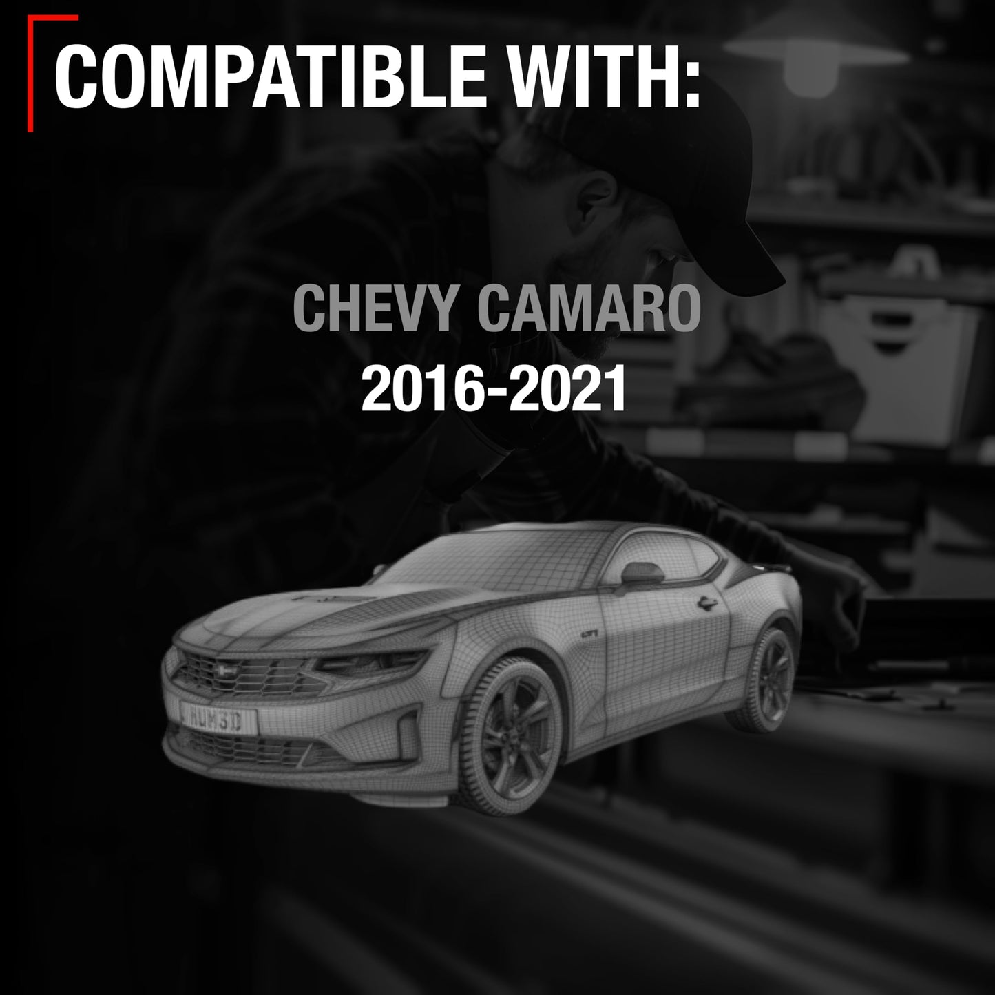 2016-2021 Chevrolet Camaro Driver Side Mirror Replacement Powered Adjustment Non-Foldable Flat Glass Smooth Black - Driver Side Mirror