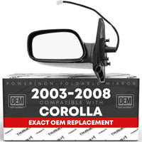 Driver Side Mirror Replacement - Compatible with 2003-2008 Toyota Corolla - Power Adjustment, Non-Foldable, Flat Glass with English Warning - Black, 3H3P - OEM 8794002380, TO1320178, TO1320179 - Driver Side Mirror