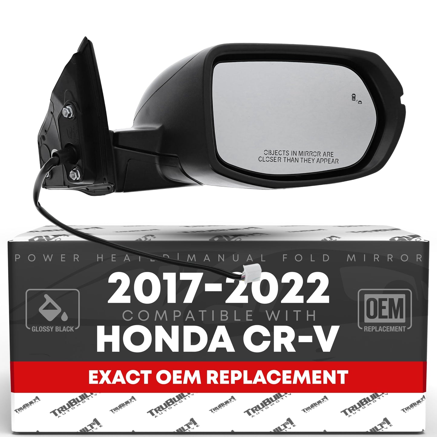 2017-2022 Honda CR-V Passenger Side Mirror Replacement - Powered Adjustment Manual Folding Heated Turn Signal Blind Spot Detection Convex Glass Black - Passenger Side Mirror