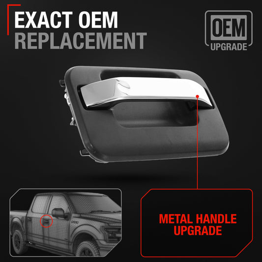Exterior Front/Rear Passenger Door Handle, Upgraded Metal - Compatible with 2009-2014 Ford F-150, 09-14 Ford Lobo, 10-14 Lincoln Mark LT - Chrome, Black w/ Keyhole - OEM CL3Z-1522404-AA-HCHMT, 97675 - Front or Rear Passenger Side Handle