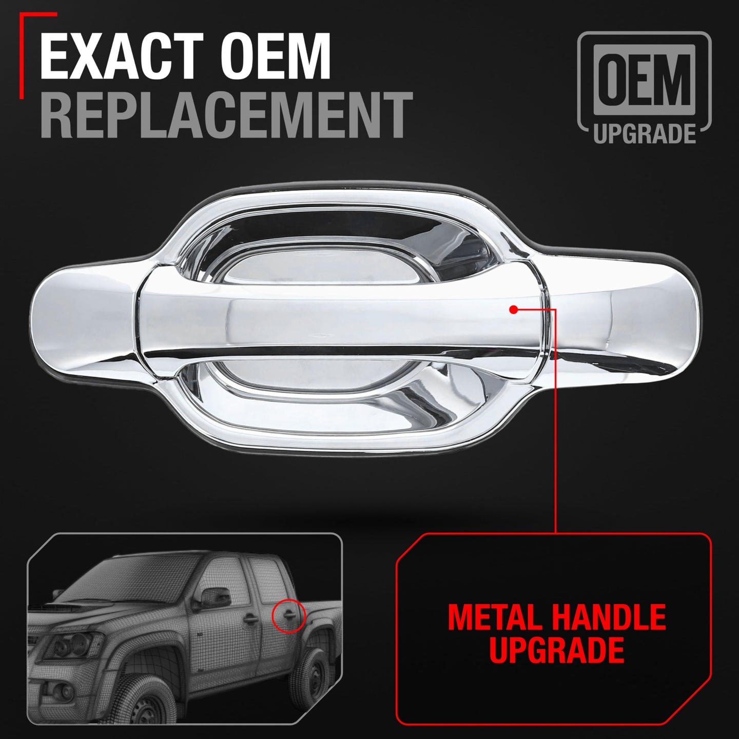Chevrolet Colorado Rear Driver Door Handle - All Chrome Finish, Exterior Upgrade for GMC Canyon - Rear Driver Side Handle