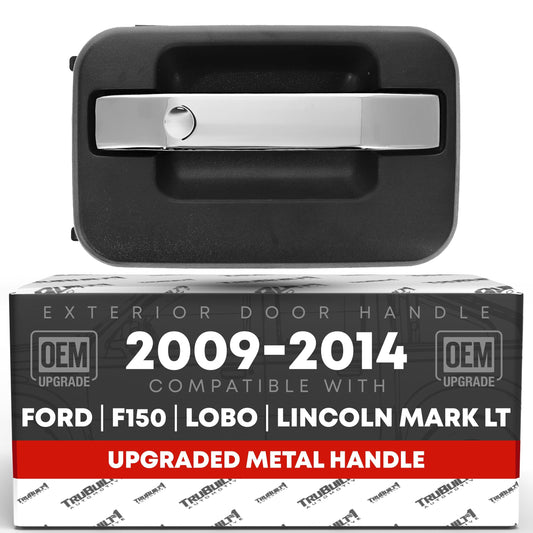 Exterior Front/Rear Passenger Door Handle, Upgraded Metal - Compatible with 2009-2014 Ford F-150, 09-14 Ford Lobo, 10-14 Lincoln Mark LT - Chrome, Black w/ Keyhole - OEM CL3Z-1522404-AA-HCHMT, 97675 - Front or Rear Passenger Side Handle