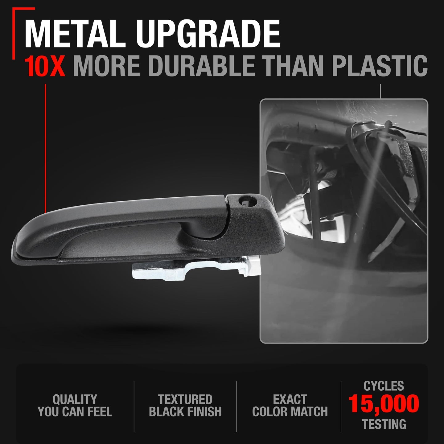 2005-2010 Jeep Commander Cherokee Exterior Front Driver Door Handle, Upgraded Metal - Textured Black with Keyhole - Front Driver Handle