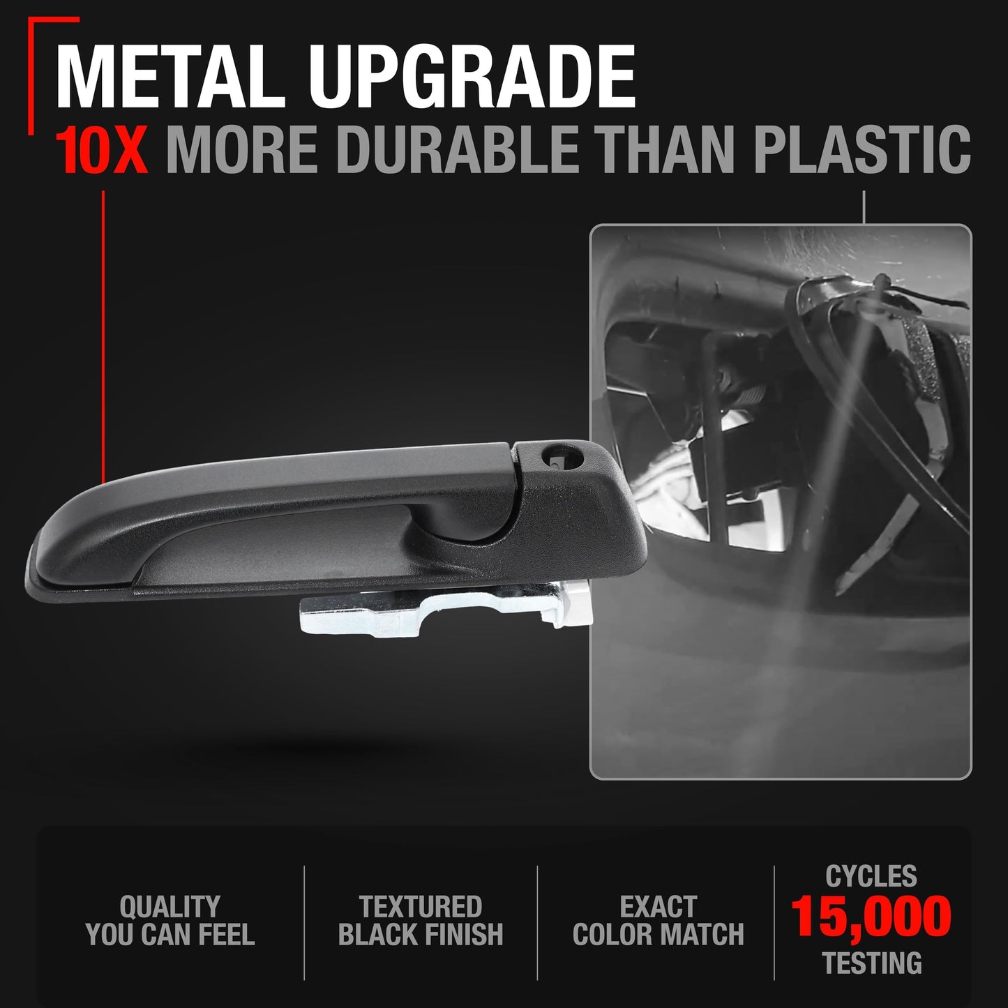 2005-2010 Jeep Commander Cherokee Exterior Front Driver Door Handle, Upgraded Metal - Textured Black with Keyhole - Front Driver Handle