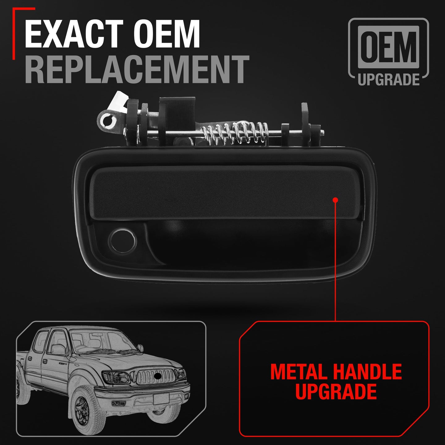 Toyota Tacoma Exterior Front Passenger Door Handle - Upgraded Metal - Textured Black - Passenger Handle (Metal)