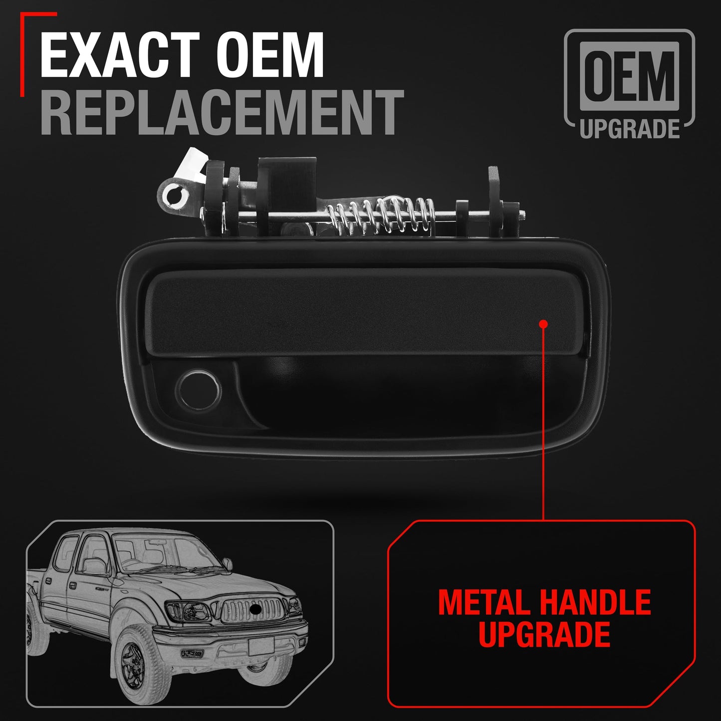 Toyota Tacoma Exterior Front Passenger Door Handle - Upgraded Metal - Textured Black - Passenger Handle (Metal)