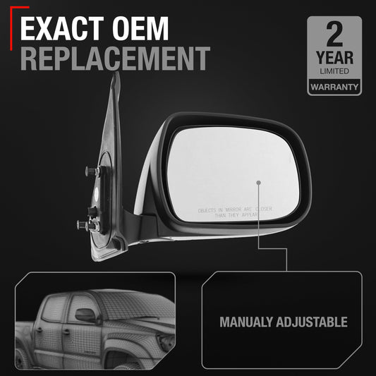 Toyota Tacoma Passenger Side Mirror - Manual Adjustment - Manual Folding - Textured Black - Passenger Side Mirror