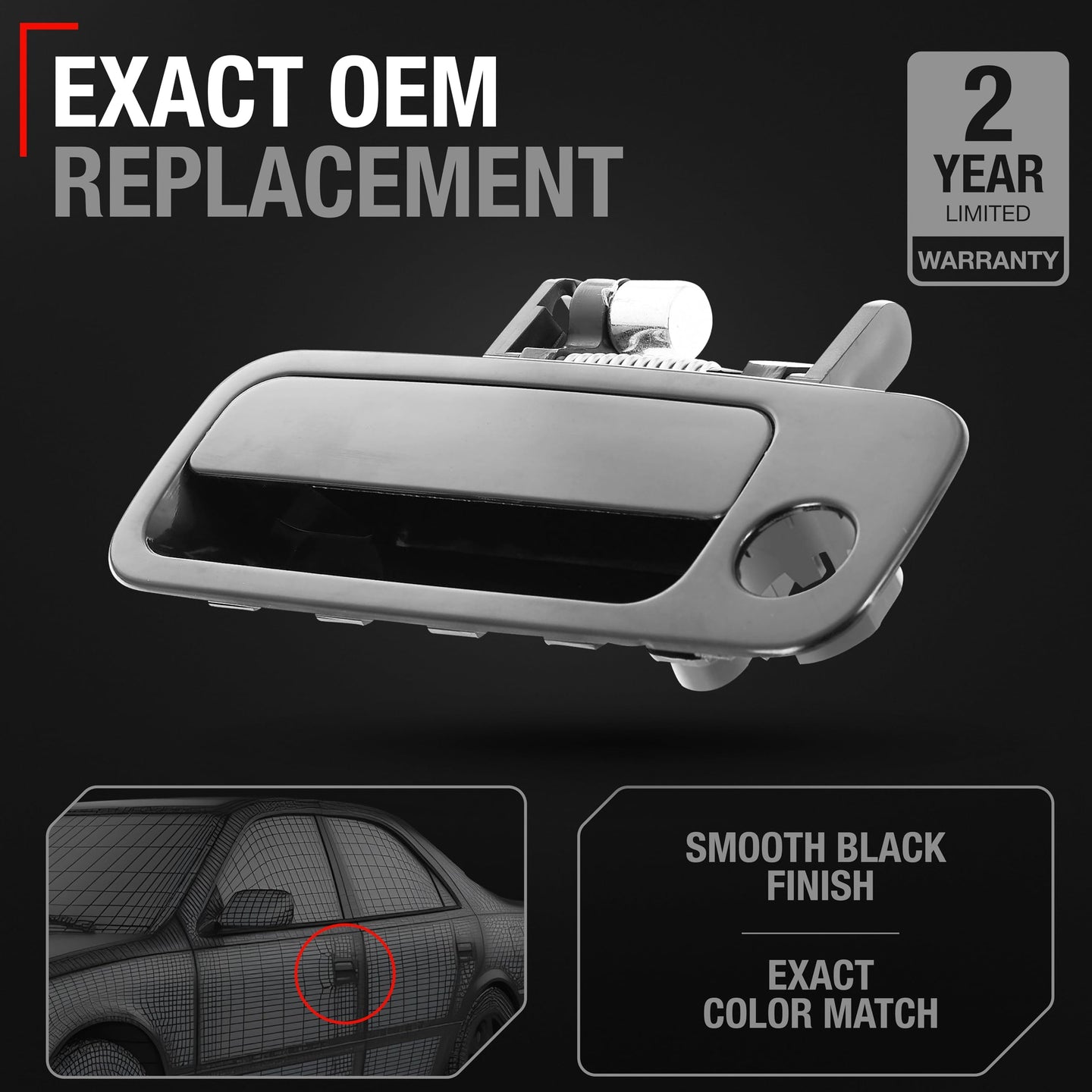 1997-2001 Toyota Camry Exterior Front Driver Door Handle Replacement - Smooth Black Plastic - Front Driver Door Handle