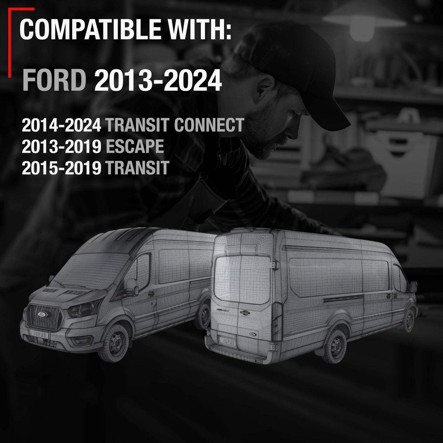 2012-2019 Ford C-Max Escape Focus Exterior Front and Rear Door Handle and Cover Set - Textured Black - Exterior Passenger Door Handle