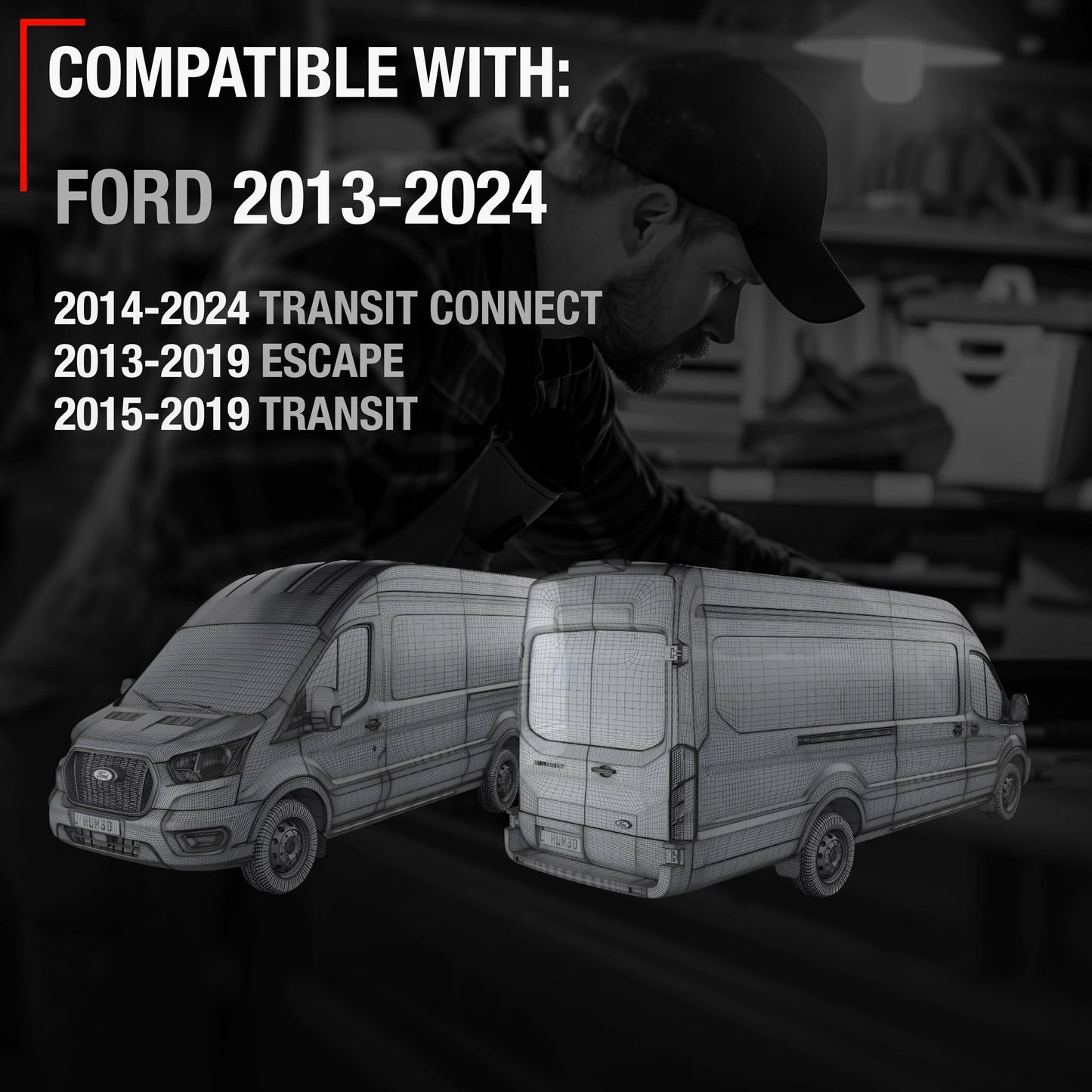 2012-2019 Ford C-Max Escape Focus Exterior Front and Rear Door Handle and Cover Set - Textured Black - Exterior Passenger Door Handle