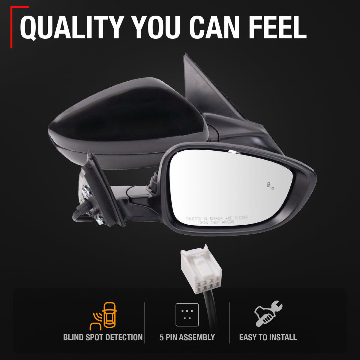 Passenger Side Power Side View Mirror with Integrated Turn Signal - Compatible with 2023-2025 Honda Accord - Power Adjust, Turn Signal, Manual Folding - Paintable Textured Black - OEM 76208-30B-A01 - Passenger Side Mirror