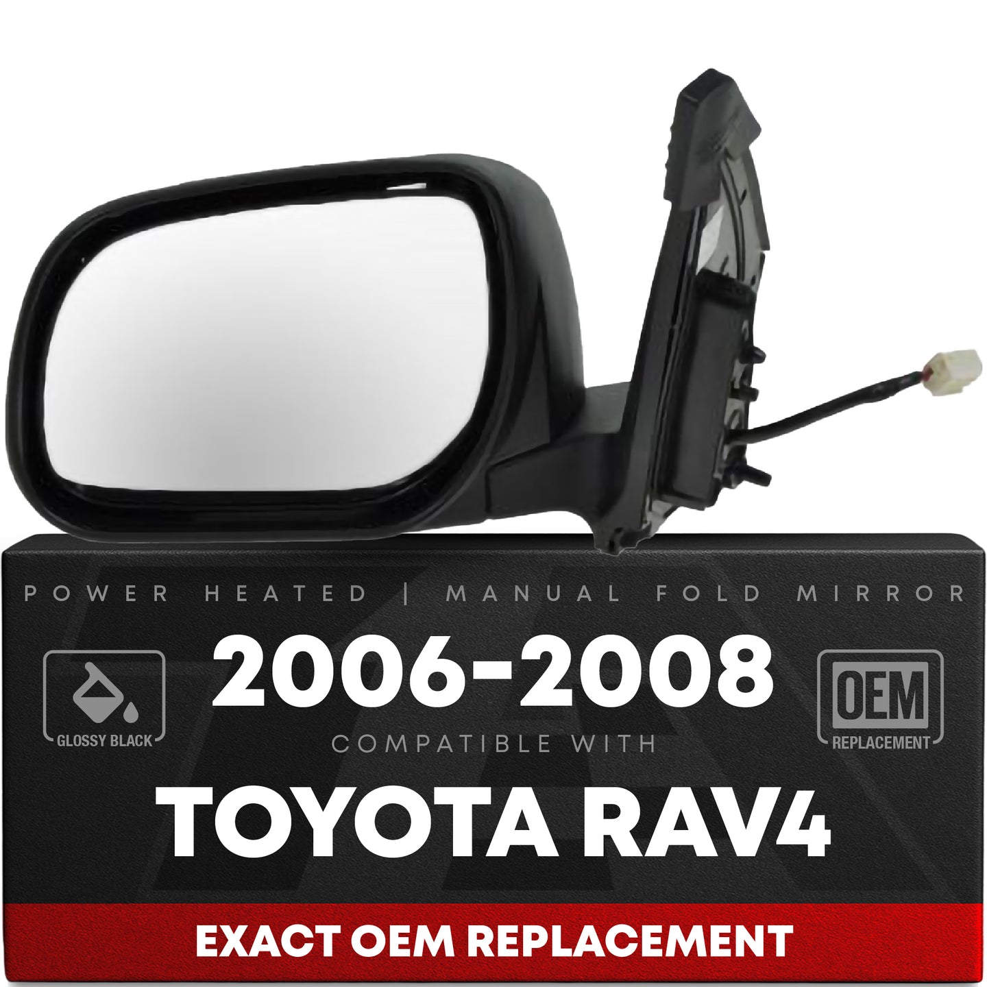 Driver Side Power Adjustable Side View Mirror - Compatible with 2006-2008 Toyota RAV4 - Power Adjust, Manual Folding, Non-Heated, Convex Glass - Paintable Textured Black Housing - OEM 8794042810