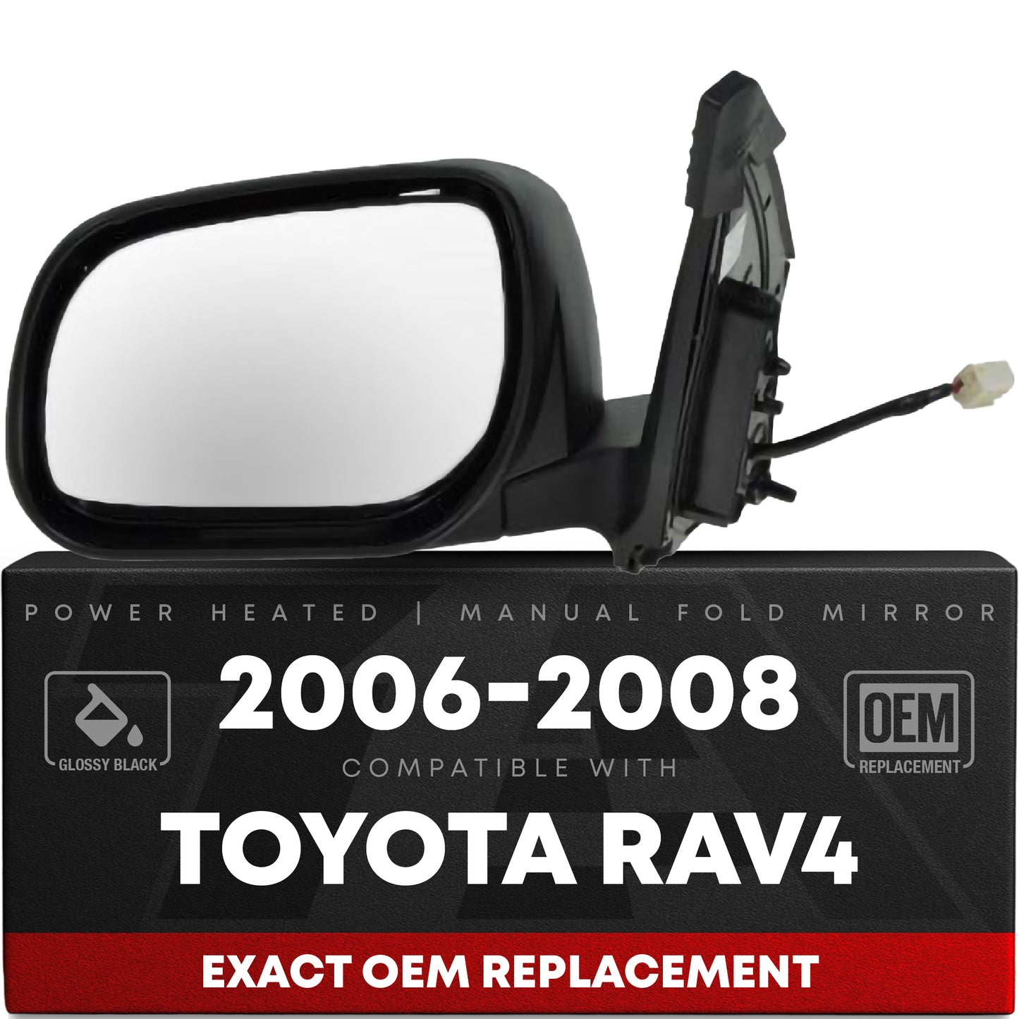 Driver Side Power Adjustable Side View Mirror - Compatible with 2006-2008 Toyota RAV4 - Power Adjust, Manual Folding, Non-Heated, Convex Glass - Paintable Textured Black Housing - OEM 8794042810