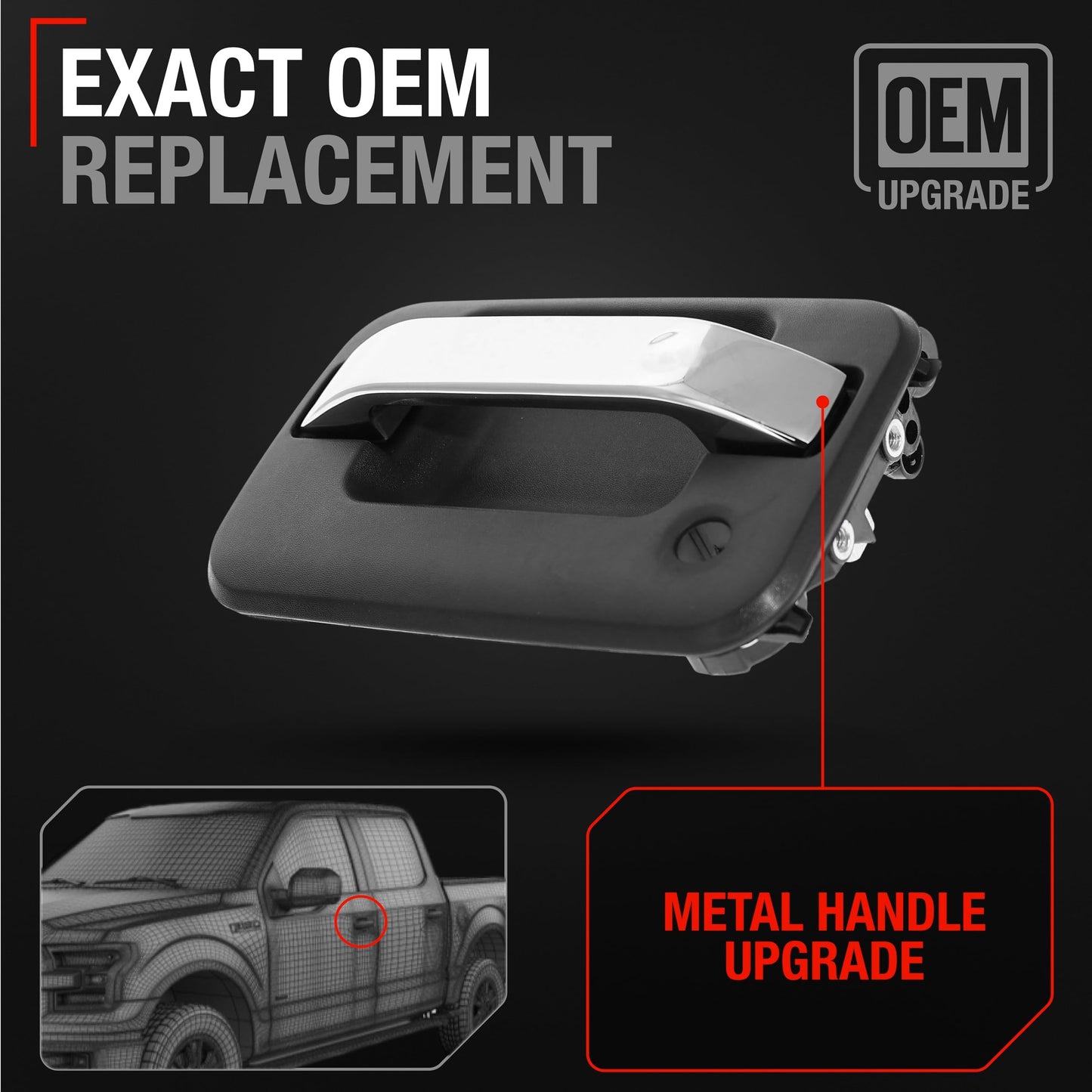 2004-2014 Ford F-150 Lobo Lincoln Mark LT Exterior Front Driver Door Handle, Upgraded Metal - Chrome and Black with Keyhole - Front Driver Handle