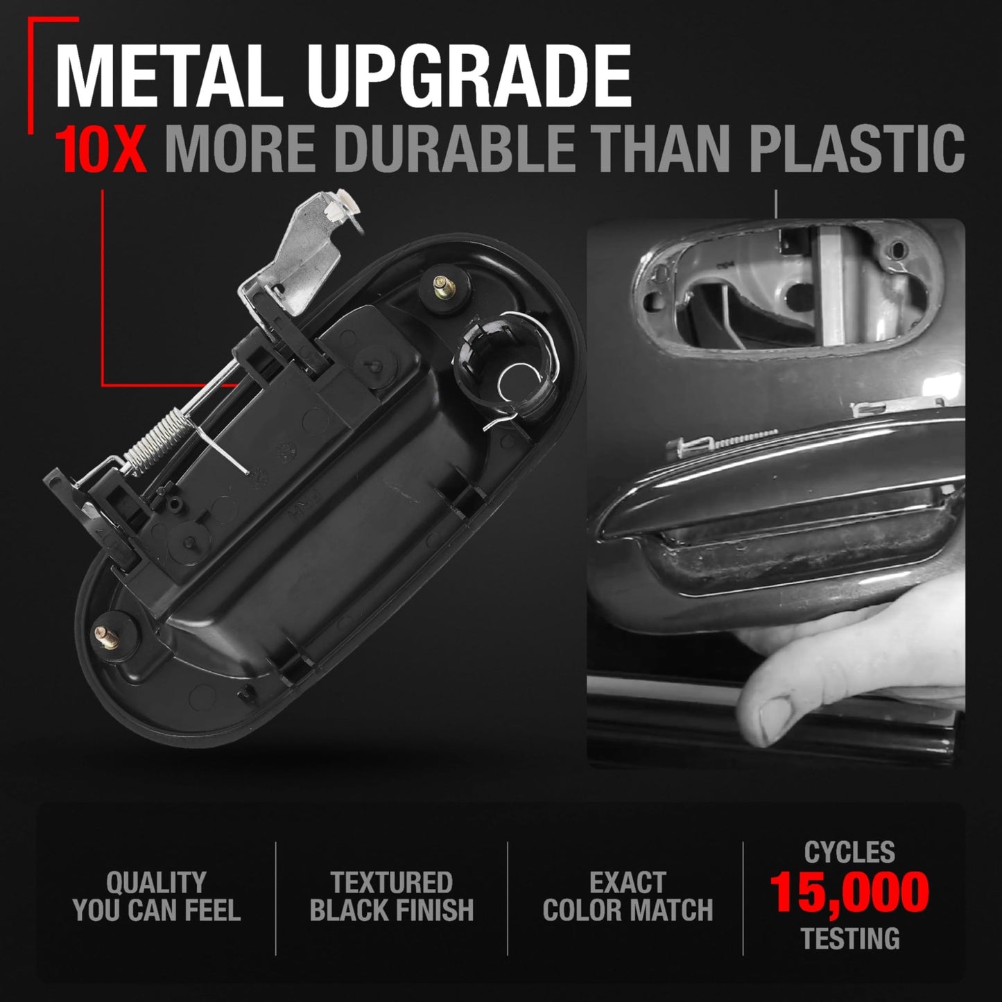 1997-2003 Ford F-150; 1997-1999 Ford F-250; 1998-2003 Ford Lobo Exterior Front Passenger Door Handle, Upgraded Metal - Textured Black - Front Passenger Side Handle