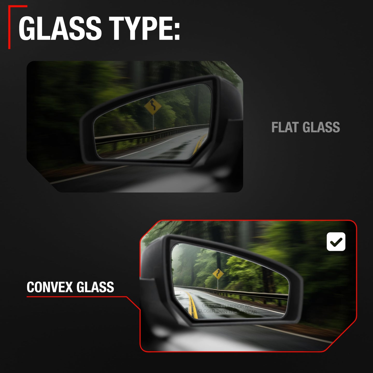 2022-2024 Honda Civic Passenger Side Mirror Replacement Powered Manual Fold Convex Glass Smooth Black - Passenger Side Mirror