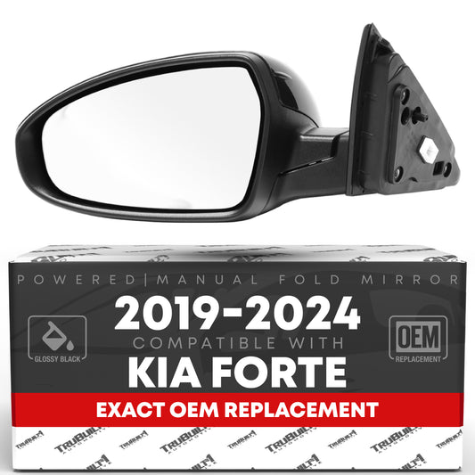 Kia Forte Side Mirror, Driver Side - Powered, Manual Fold, Flat Glass, Smooth Black - Driver Side Mirror