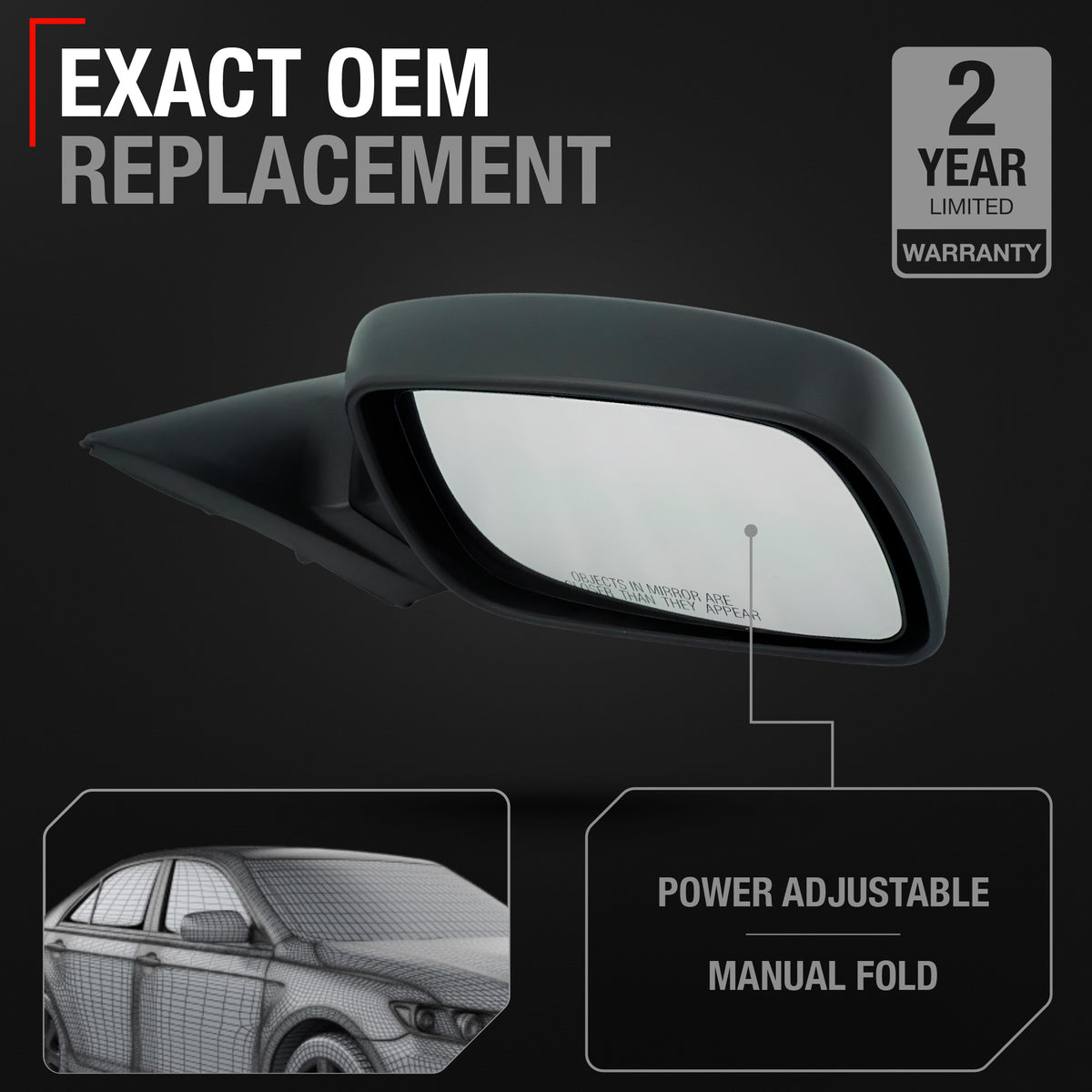 Passenger Side Power Adjustable Side View Mirror - Compatible with 2007-2011 Toyota Camry - Power Adjust, Non-Heated, Manual Folding - Paintable Smooth Housing - OEM 8791006925 - Passenger Side Mirror