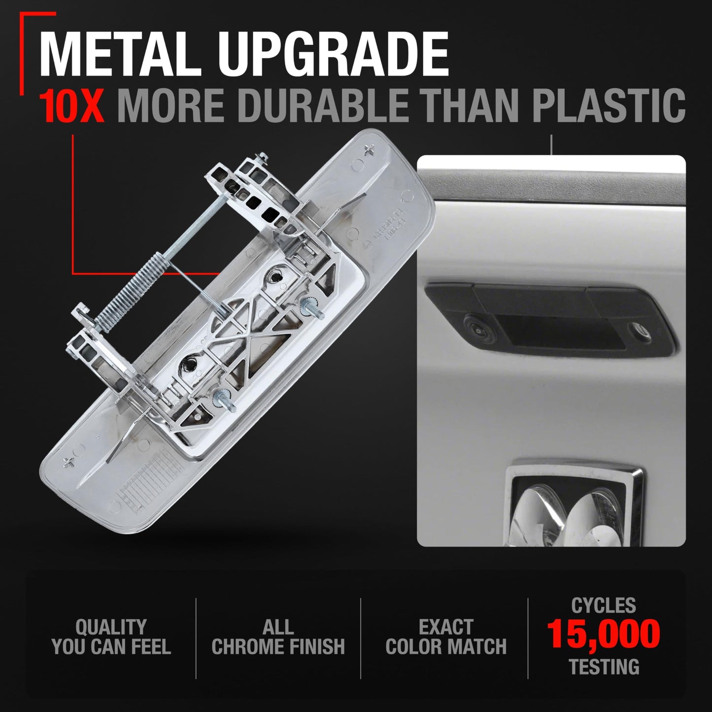 Dodge Ram Tailgate Handle - All Chrome Finish, Metal Upgrade, No Keyhole, Exterior Latch for 2009-2012 Models