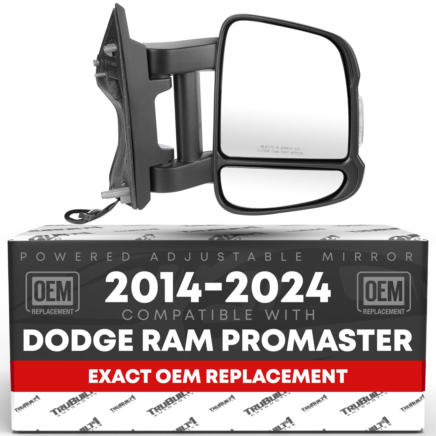 Ram Promaster Side Mirror, Passenger Side - Powered, Manual Fold, Turn Signal, Dual Glass, Textured Black - Passenger Side Mirror