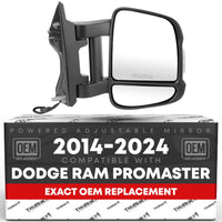Ram Promaster Side Mirror, Passenger Side - Powered, Manual Fold, Turn Signal, Dual Glass, Textured Black - Passenger Side Mirror