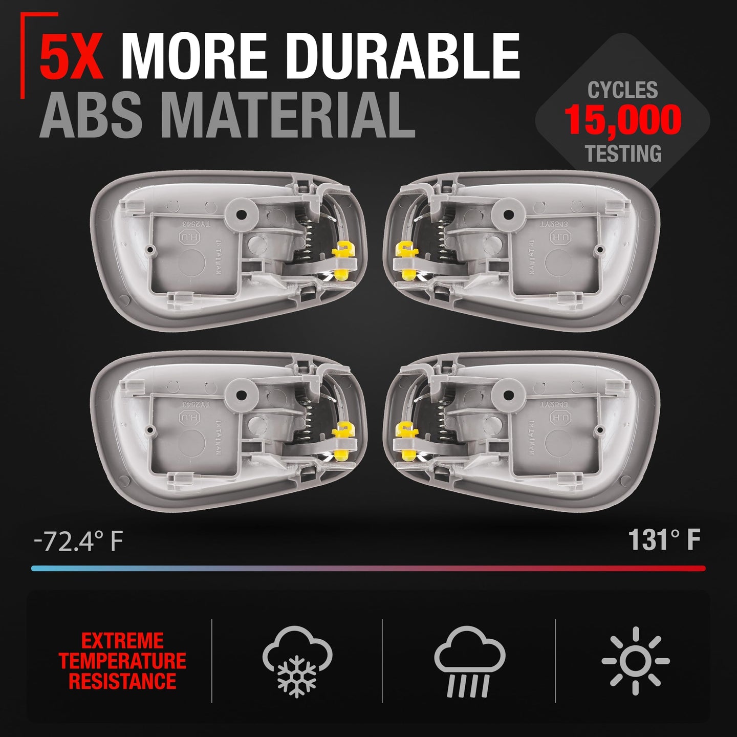 Interior Front/Rear Driver & Passenger Door Handle 4-Piece Set - Compatible with 1998-2002 Toyota - Light Gray (Charcoal) - Plastic - OEM 69206-02050-GRAY, 69205-02050-GRAY - 4-Piece Set - Light Gray