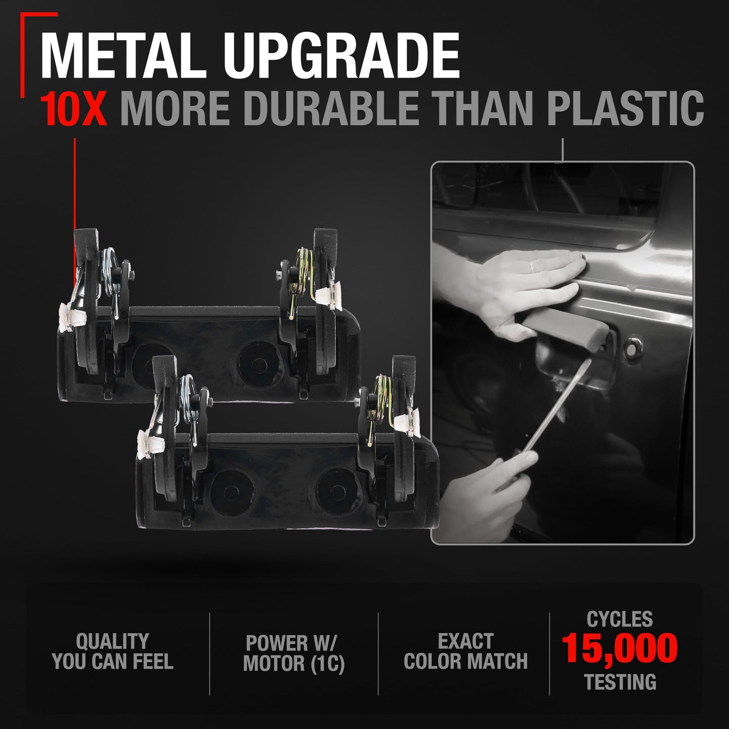 1993-2000 Ford Ranger Exterior Front Driver & Passenger Door Handle, Upgraded Metal - Textured Black - Front Left + Right - Metal