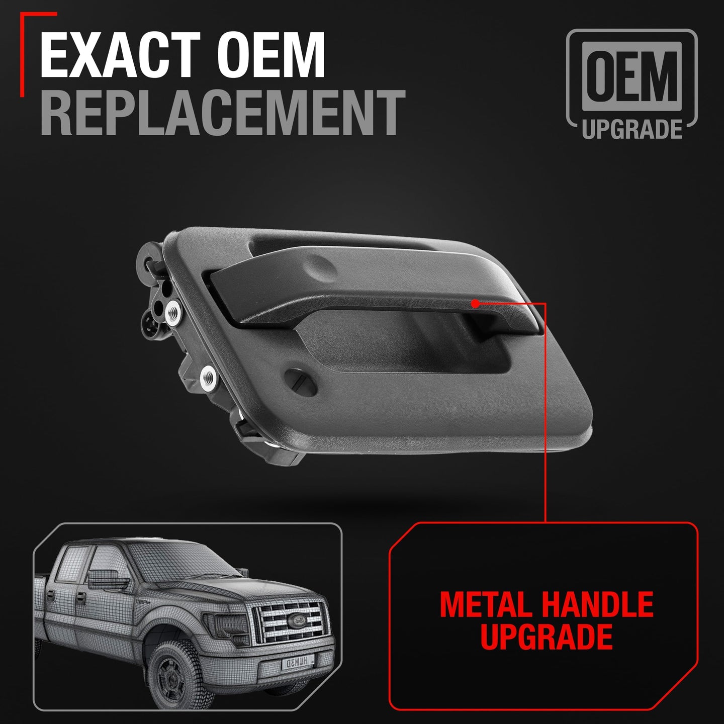 2004-2008 Ford F-150 Lobo Lincoln Mark LT Exterior Front Passenger Door Handle, Upgraded Metal - Textured Black with Keyhole - Front Passenger Side Handle