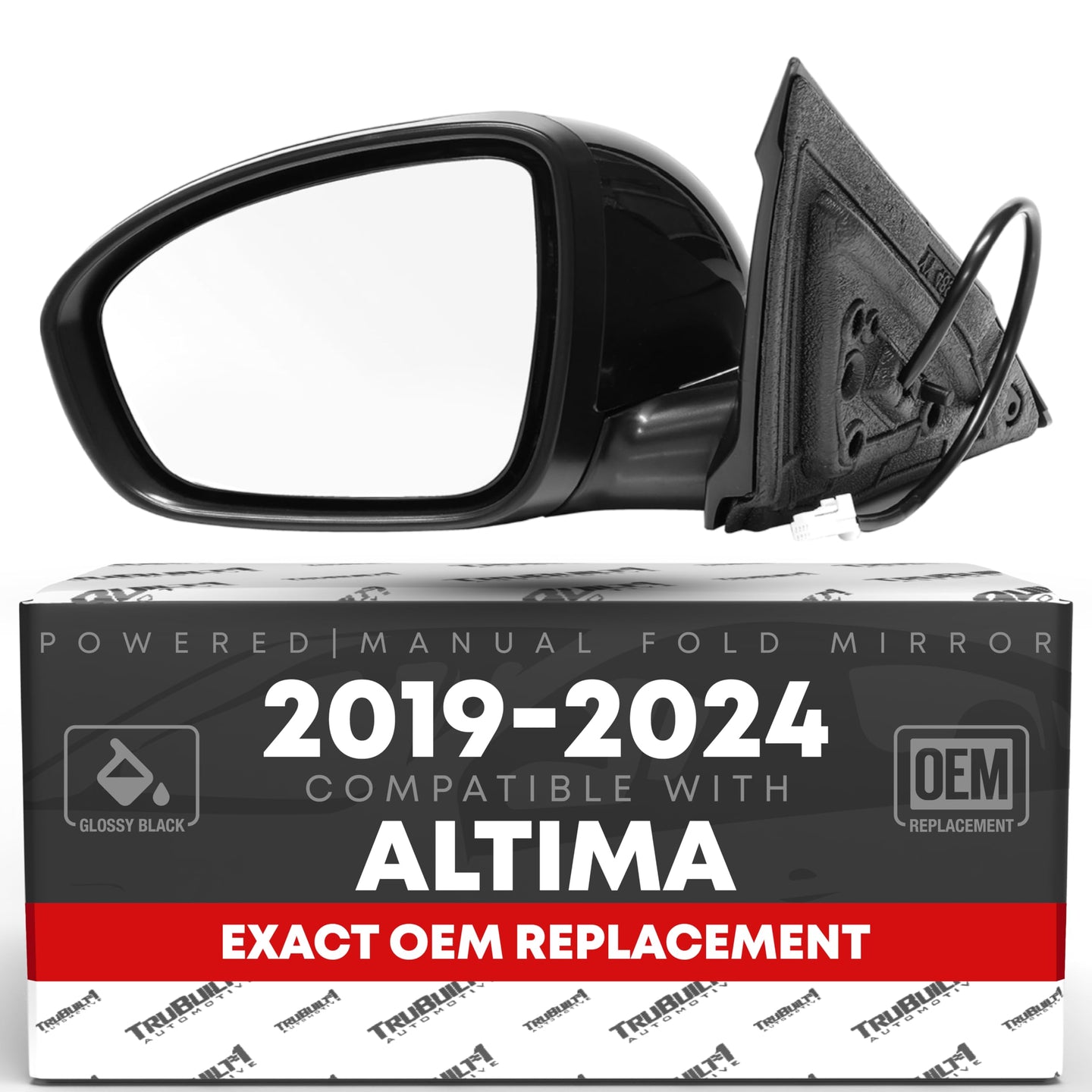 2019-2024 Nissan Altima Driver Side Mirror Replacement Powered Manual Fold Flat Glass Smooth Black