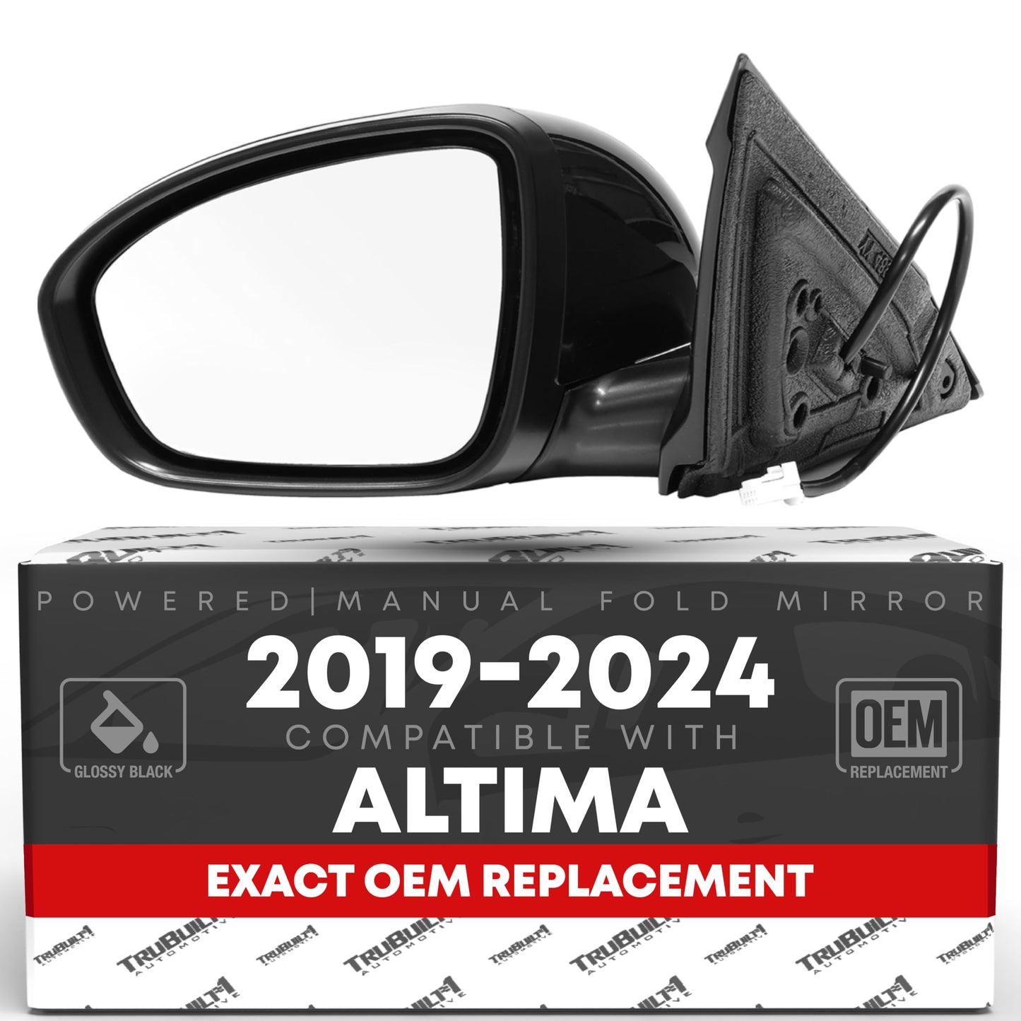 2019-2024 Nissan Altima Driver Side Mirror Replacement Powered Manual Fold Flat Glass Smooth Black